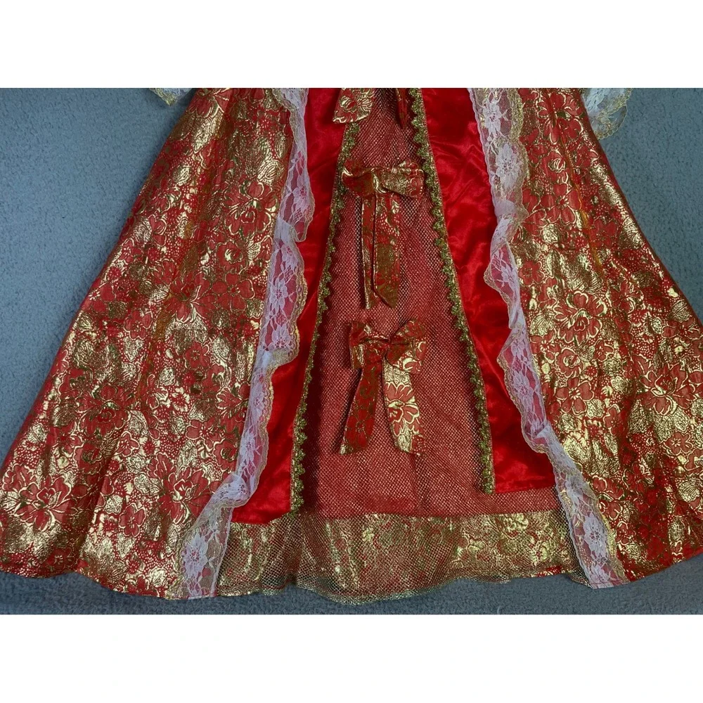 Girls Red Gold Brocade Marie Antoinette Rococo Costume Gown Dress Size 10-12